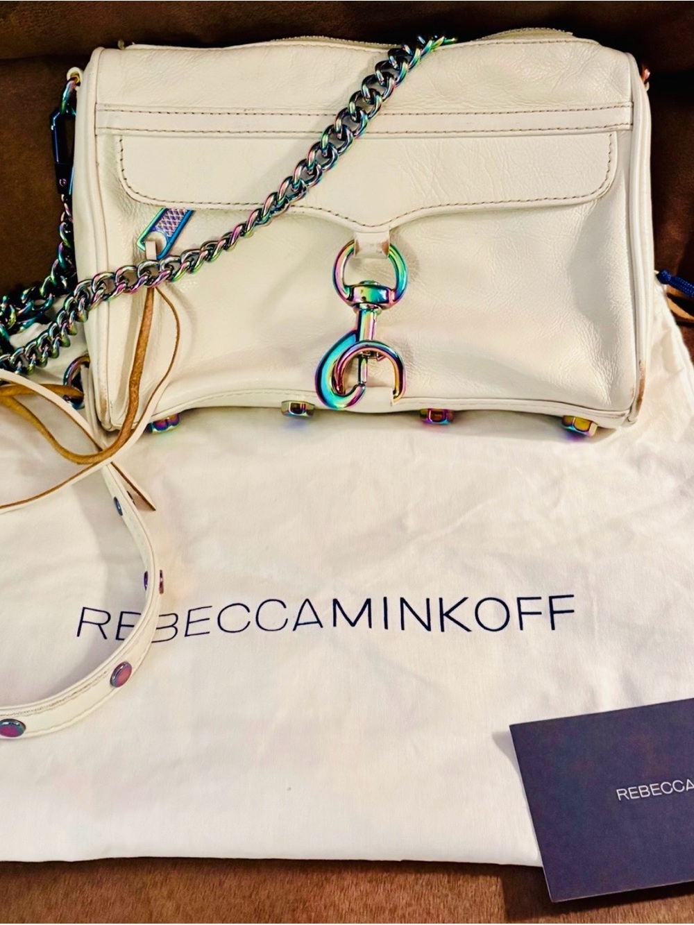 Stunning EUC Rebecca Minkoff White Leather Crossbody with Iridescent Hardware